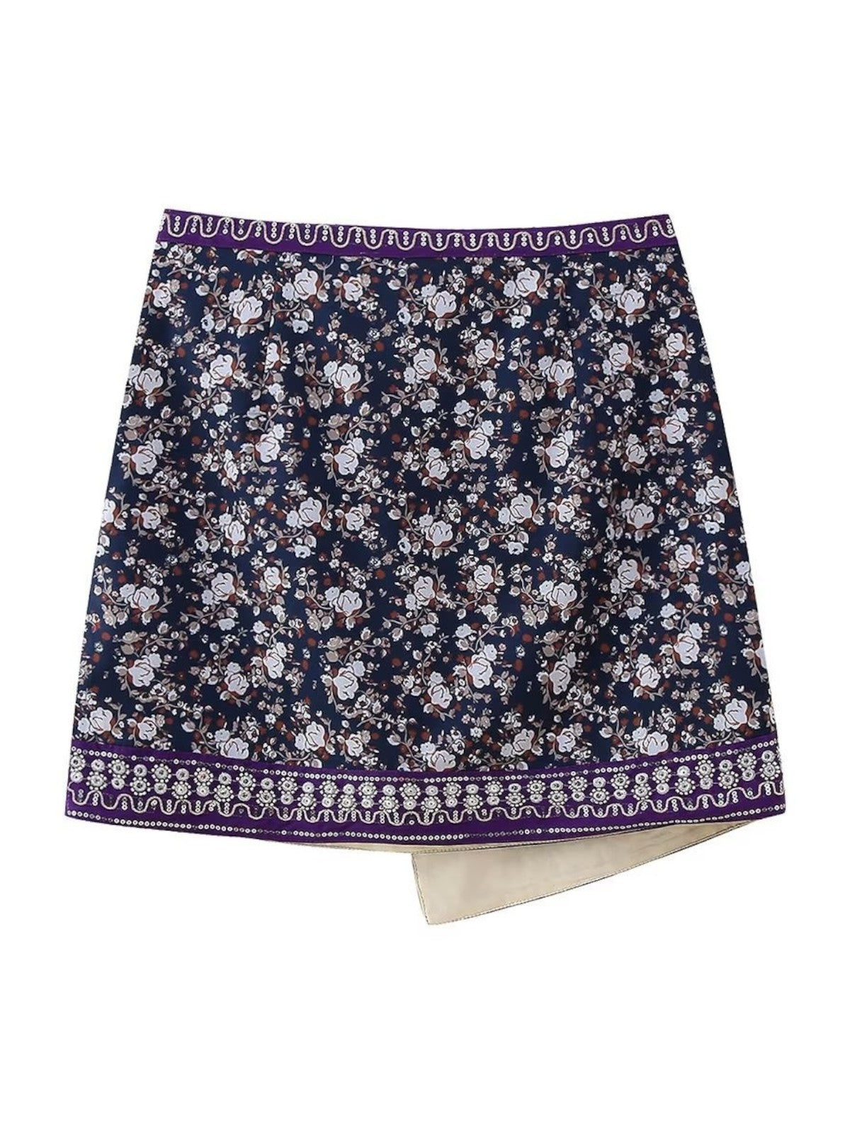 Leona Elegant Asymmetric Floral Mini Skirt
