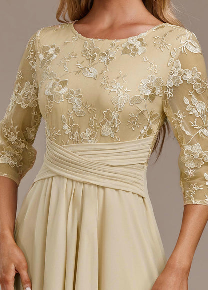 Alisa Champagne Embroidery 3/4 Sleeve Round Neck Dress