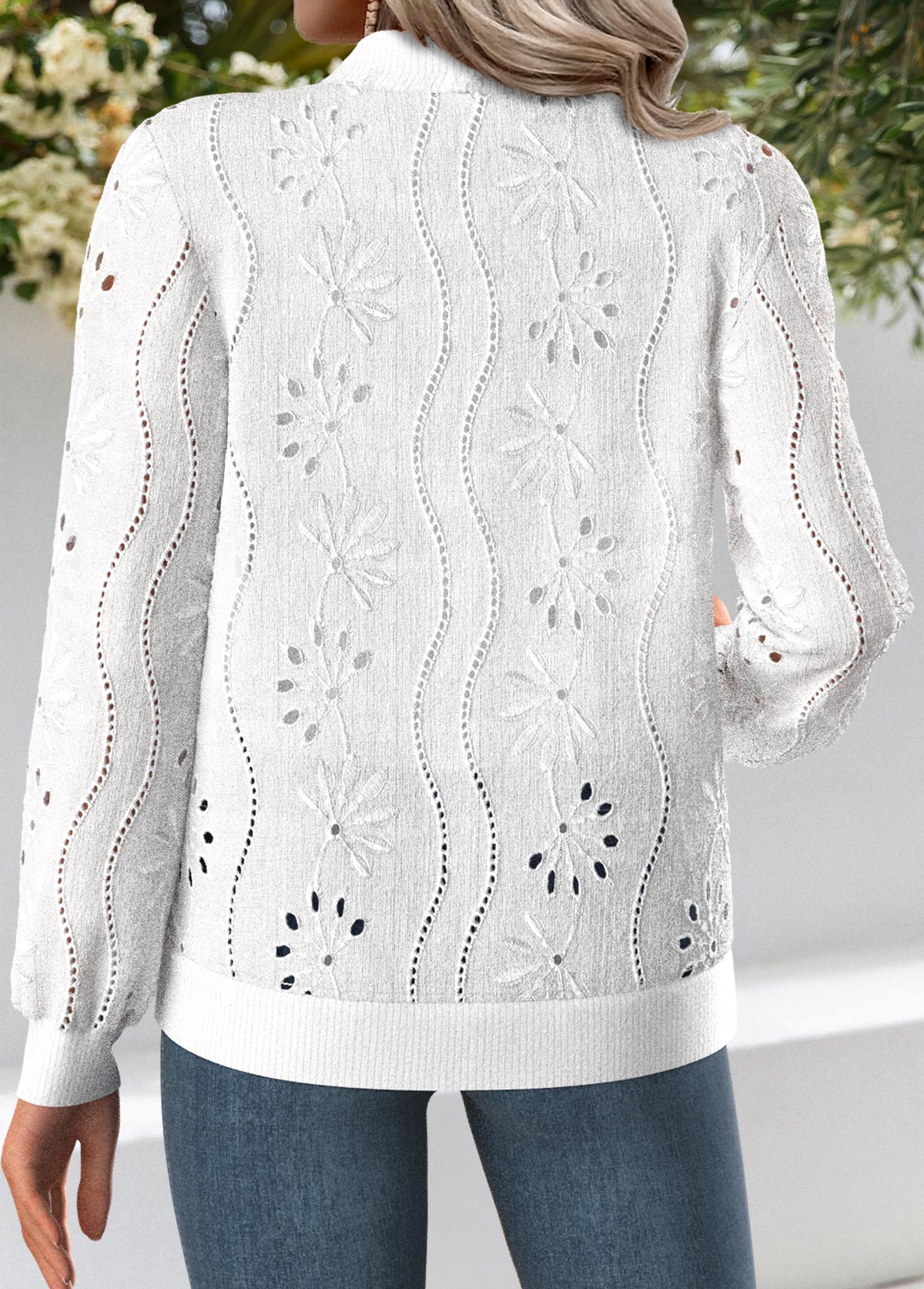 Claire White Jacquard Long Sleeve Stand Collar Track Jacket