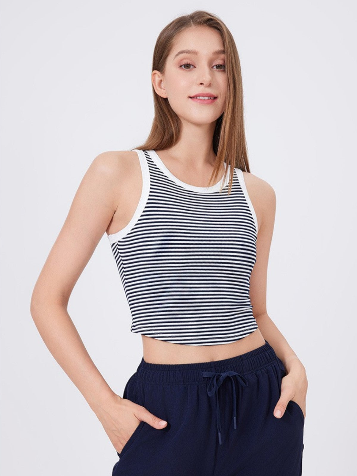 Seren Striped Crew Neck Sleeveless Top