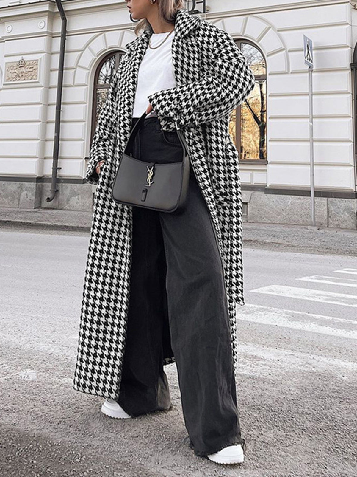 Adele Houndstooth Tweed Trench Coat