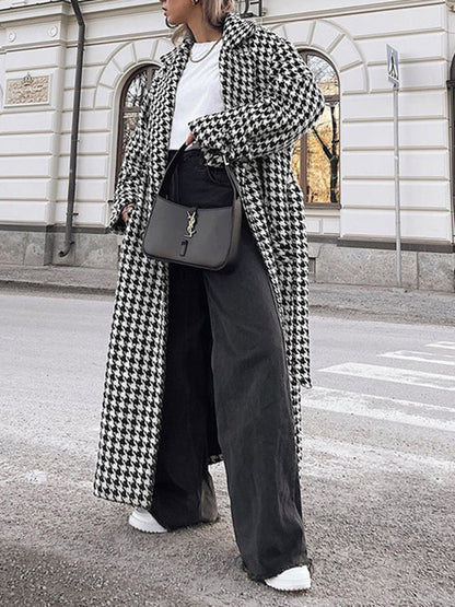 Adele Houndstooth Tweed Trench Coat