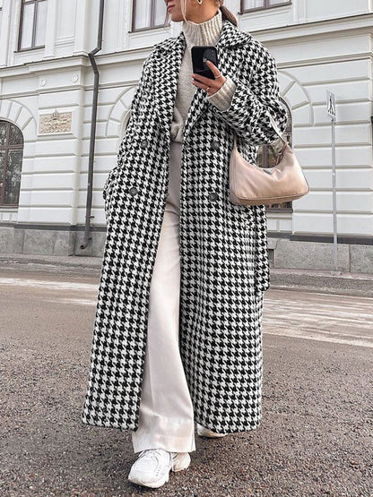 Adele Houndstooth Tweed Trench Coat