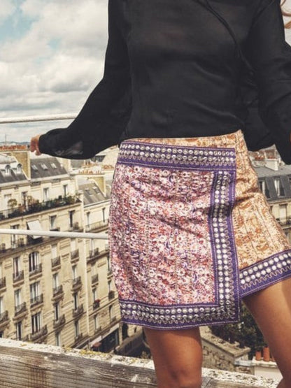 Leona Elegant Asymmetric Floral Mini Skirt