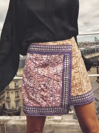 Leona Elegant Asymmetric Floral Mini Skirt