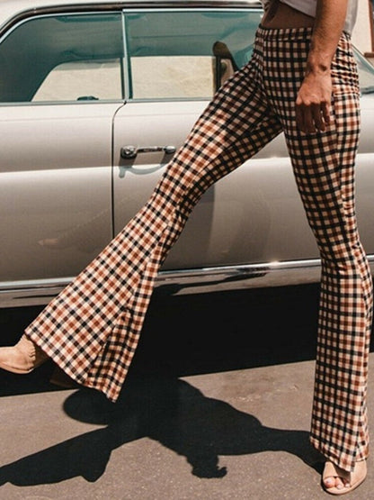 Amelia Plaid High-Waist Flared Pants