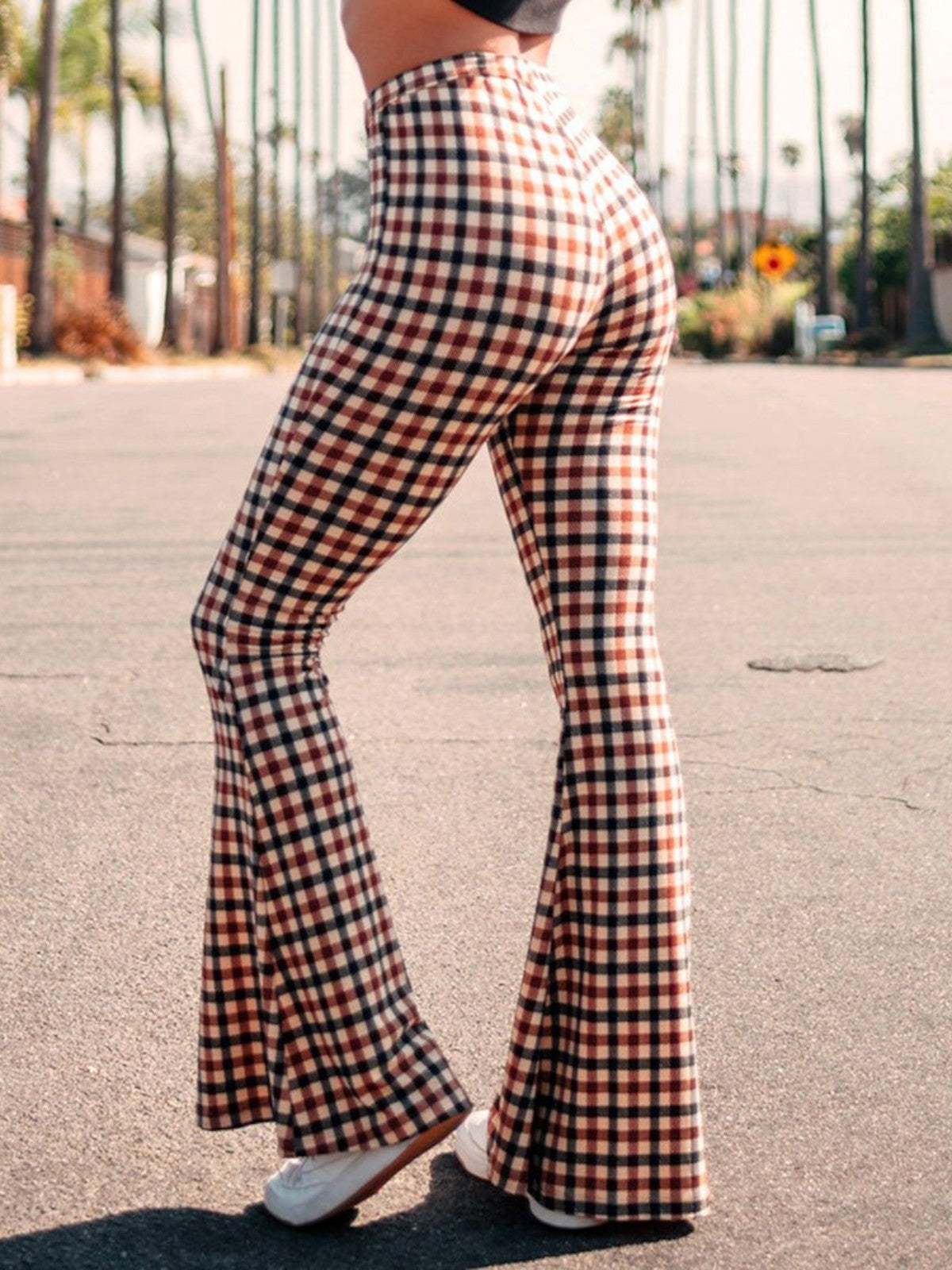 Amelia Plaid High-Waist Flared Pants