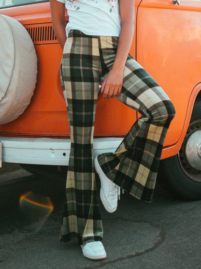 Amelia Plaid High-Waist Flared Pants