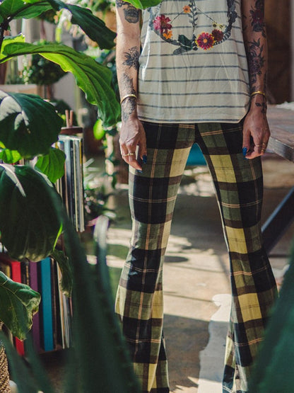 Amelia Plaid High-Waist Flared Pants