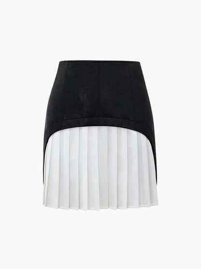 Lila Faux Leather Patchwork Pleated Mini Skirt