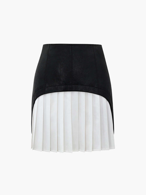 Lila Faux Leather Patchwork Pleated Mini Skirt