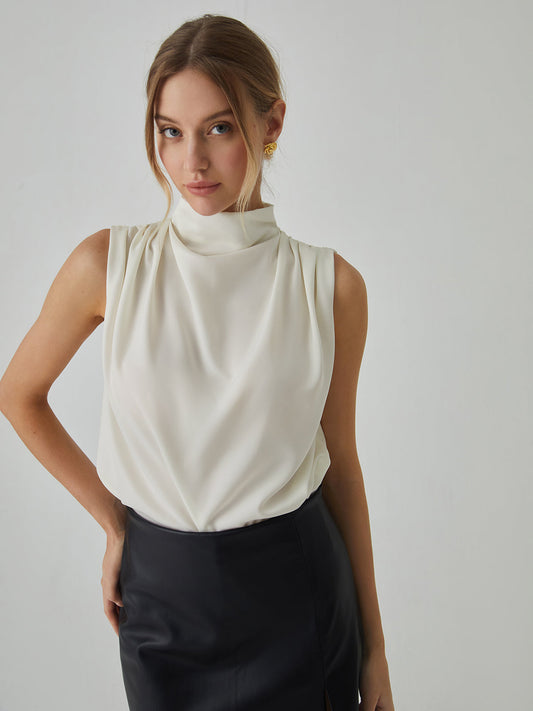Ava Pleated High Neck Blouse