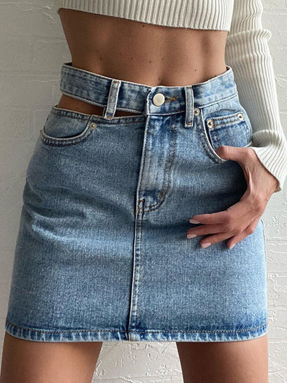 Stella High-Waist Cut-Out Denim Mini Skirt