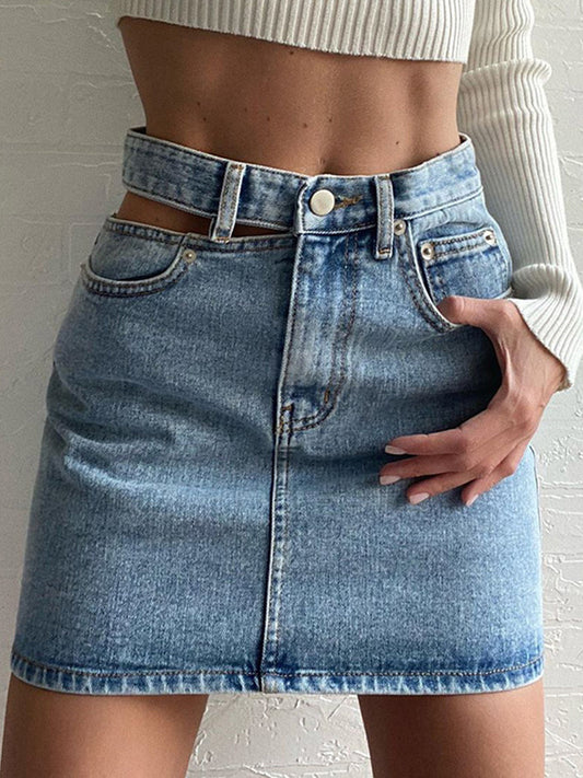 Stella High-Waist Cut-Out Denim Mini Skirt
