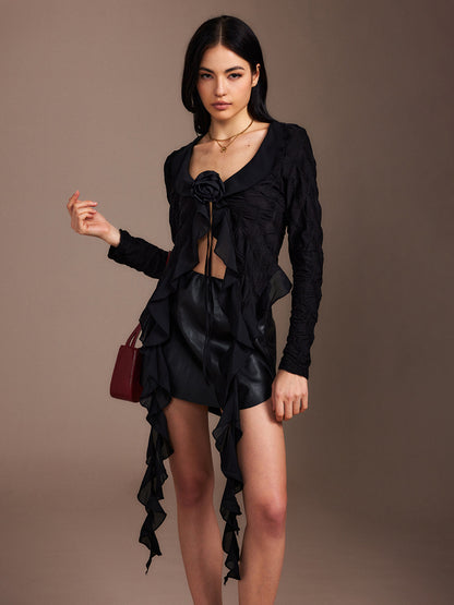 Amara Ruffle Rosette Pleated Blouse