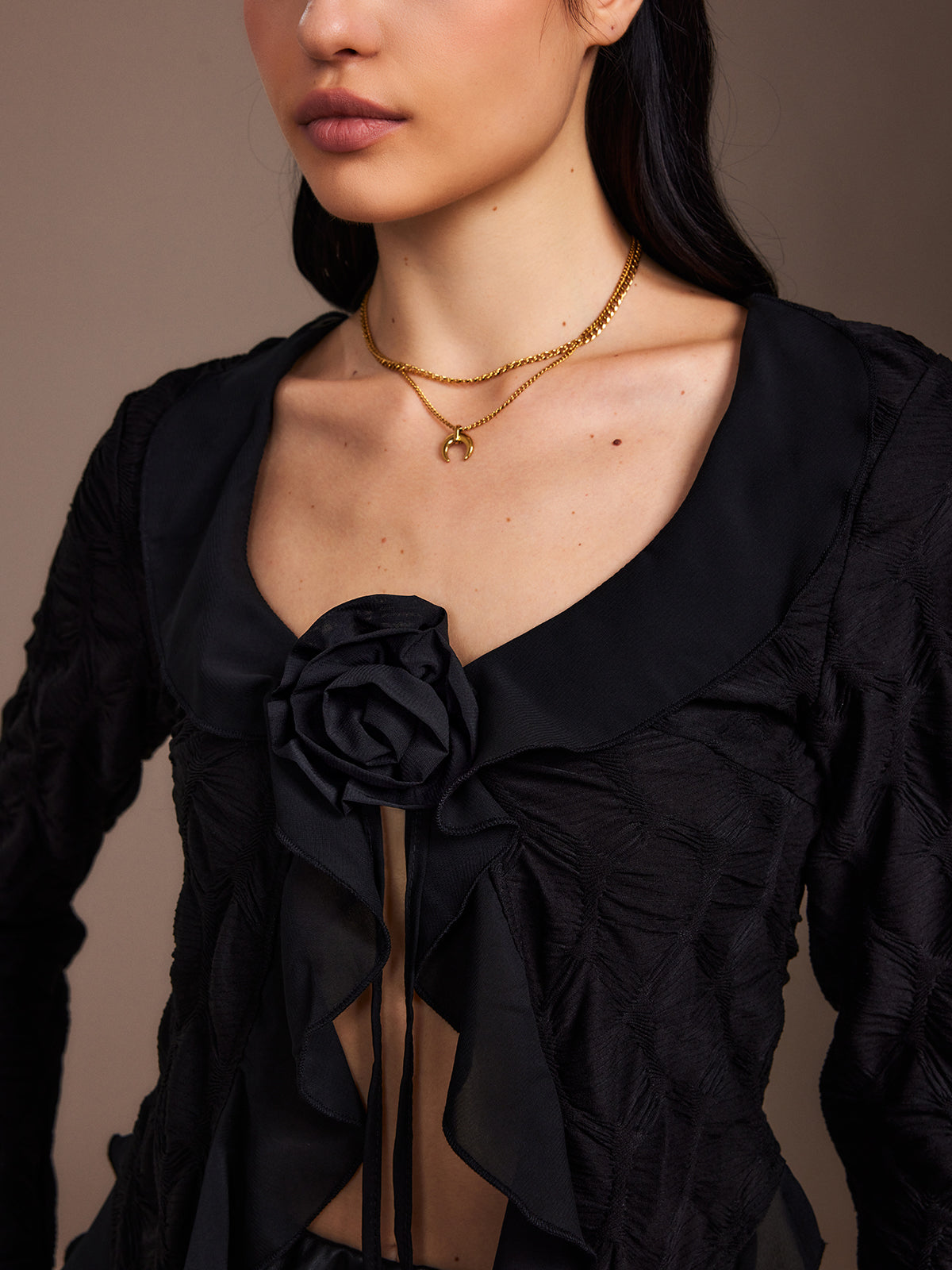 Amara Ruffle Rosette Pleated Blouse