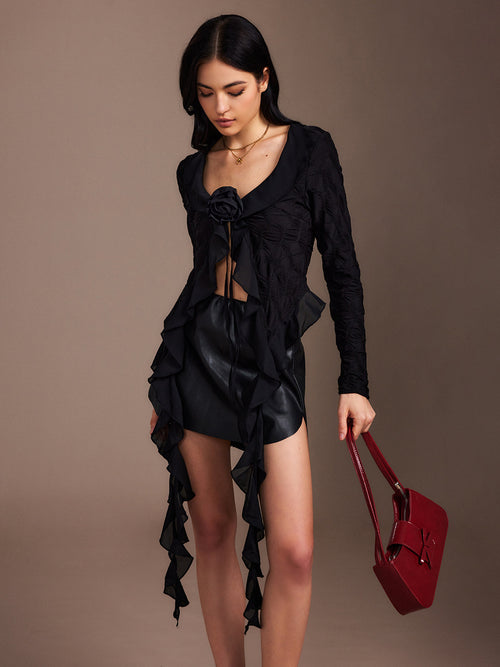 Amara Ruffle Rosette Pleated Blouse