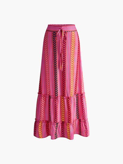 Isla Boho Printed Drawstring Ruffle Skirt