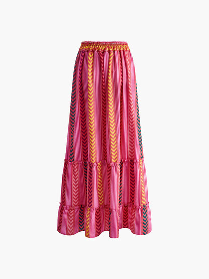 Isla Boho Printed Drawstring Ruffle Skirt