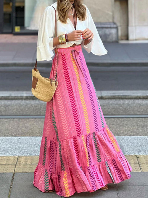 Isla Boho Printed Drawstring Ruffle Skirt