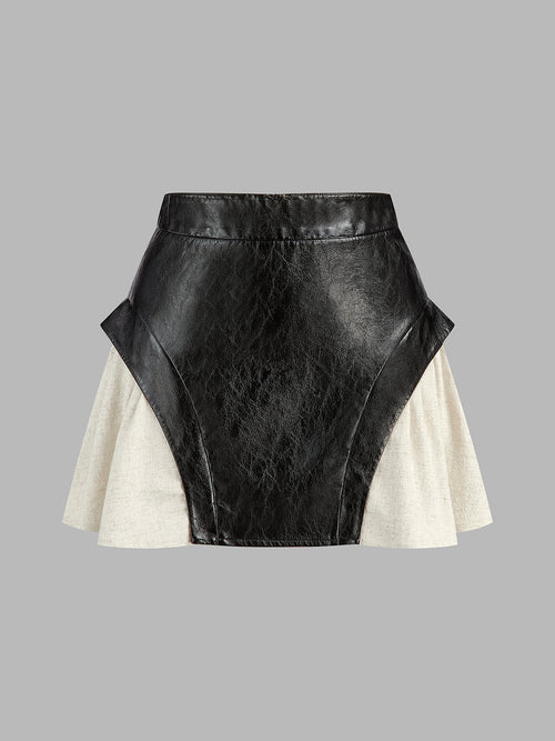 Nora Block Faux Leather Mini Skirt