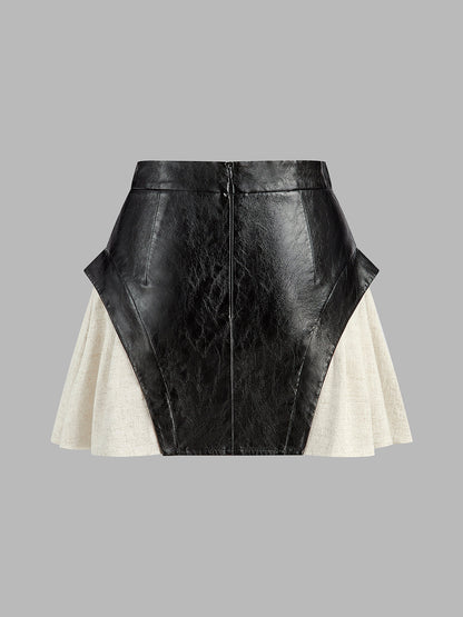 Nora Block Faux Leather Mini Skirt