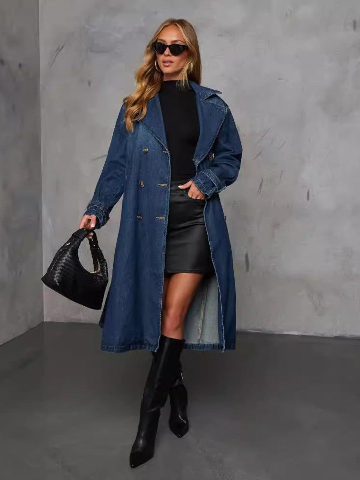 Tahlia Double-Breasted Denim Trench Coat