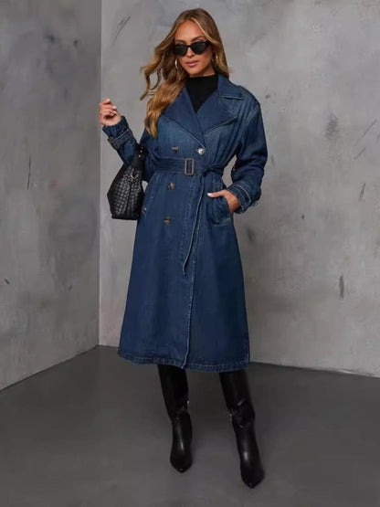 Tahlia Double-Breasted Denim Trench Coat