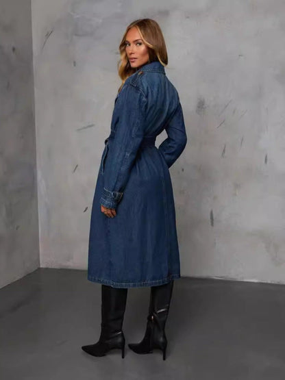 Tahlia Double-Breasted Denim Trench Coat