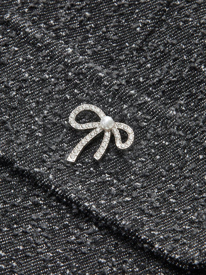 Leona Romantic Metal Bow Denim Mini Skirt