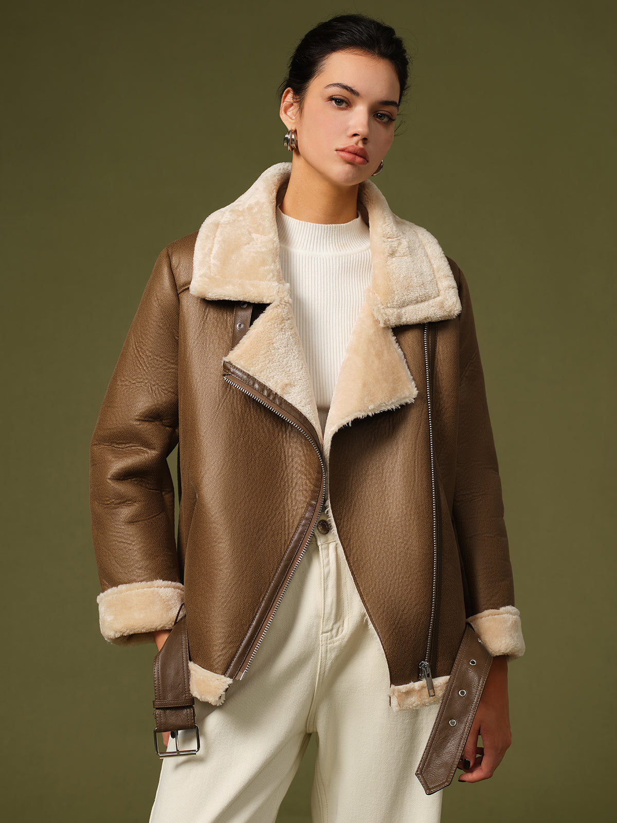 Isla Belted Faux Fur Fleece Jacket